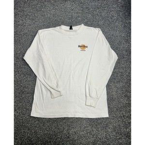 Vintage 80s Hard Rock Cafe Chicago Long-Sleeve White T-Shirt Size Large